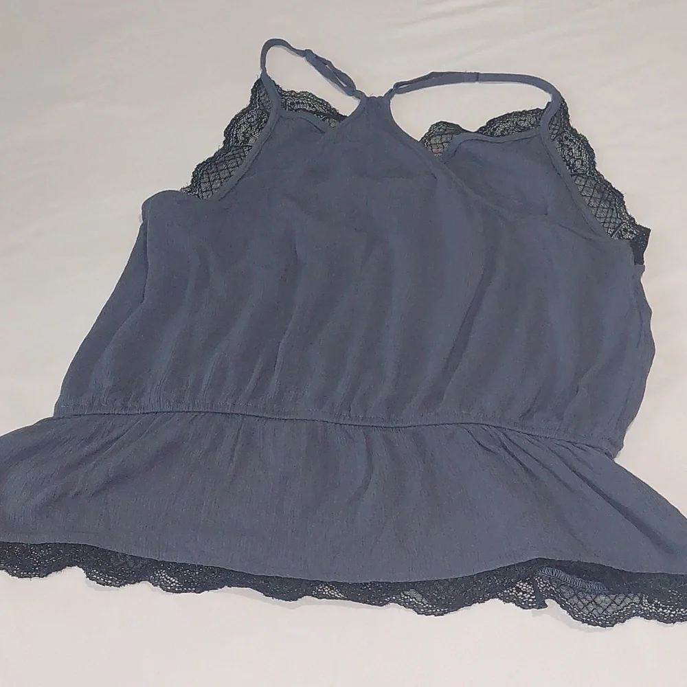 American Eagle Outfitters Lace Trim Cami ,Tank Top Blue With Black Lace .XL - Picture 7 of 7